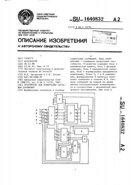 Устройство для коммутации сигналов сообщений (патент 1640832)