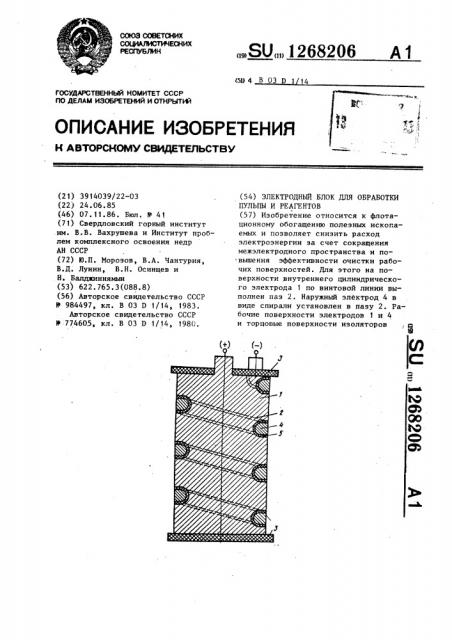 Электродный блок для обработки пульпы и реагентов (патент 1268206)