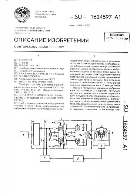 Электродинамический вибростенд с защитой от токовой перегрузки (патент 1624597)