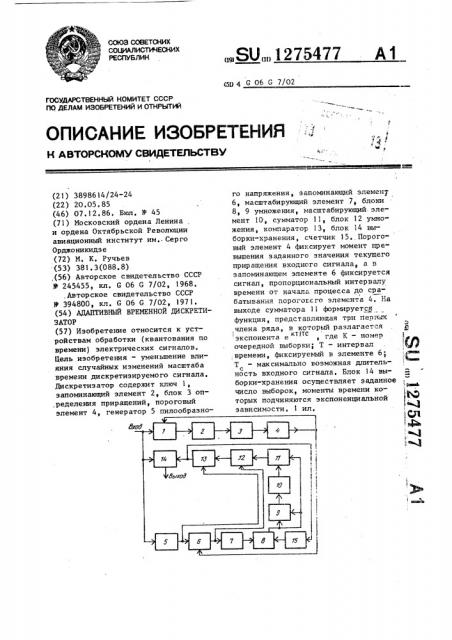 Адаптивный временной дискретизатор (патент 1275477)