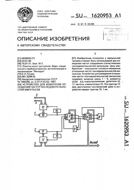 Устройство для измерения отношения частот последовательностей импульсов (патент 1620953)