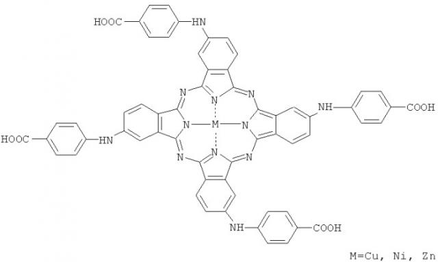 Металлокомплексы тетра-4-[(4'-карбокси)фениламино]фталоцианина (патент 2463324)