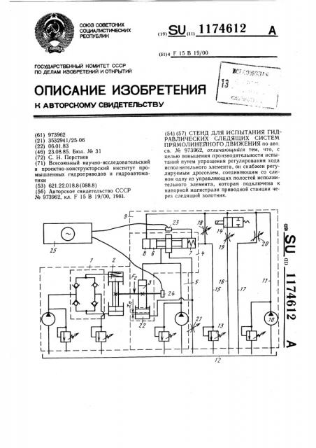 Стенд для испытания гидравлических следящих систем прямолинейного движения (патент 1174612)