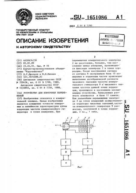 Устройство для измерения перемещений (патент 1651086)