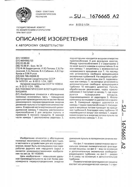 Пневматическая флотационная машина (патент 1676665)