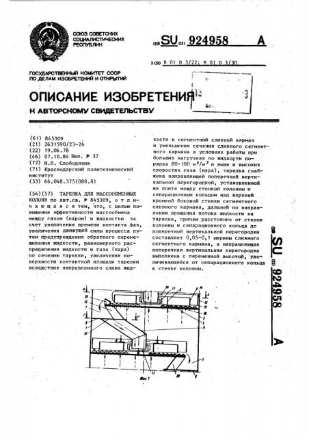 Тарелка для массообменных колонн (патент 924958)