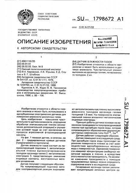 Датчик влажности газов (патент 1798672)