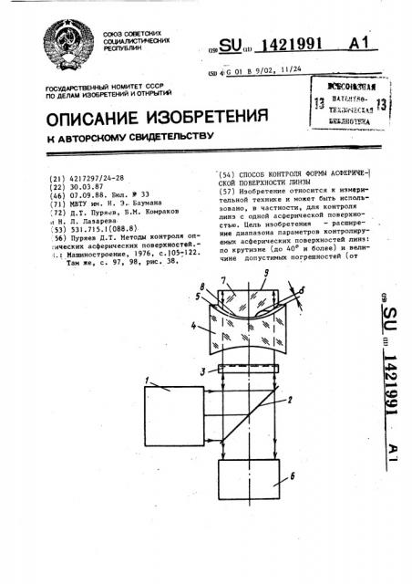 Способ контроля формы асферической поверхности линзы (патент 1421991)