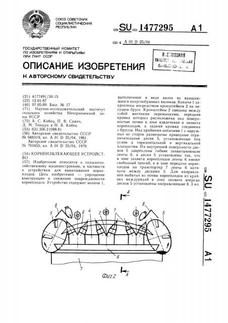 Корнеизвлекающее устройство (патент 1477295)