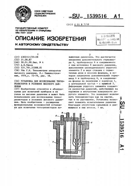 Установка для исследования тензорезисторов в условиях высокого давления (патент 1539516)