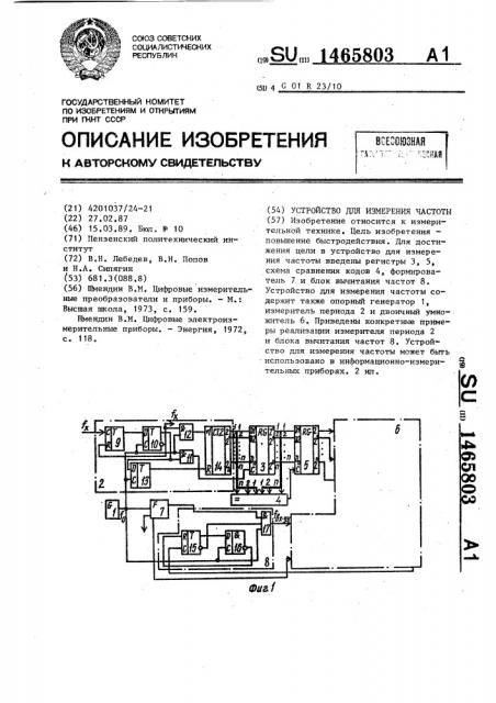 Устройство для измерения частоты (патент 1465803)