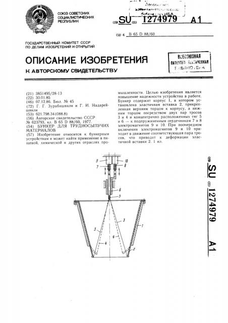 Бункер для трудносыпучих материалов (патент 1274979)