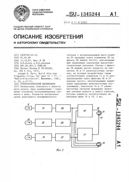 Стереофонический магнитофон (патент 1345244)