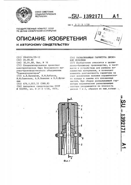 Размалывающая гарнитура дисковой мельницы (патент 1392171)