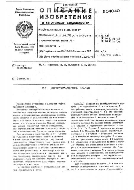 Электромагнитный клапан (патент 504040)