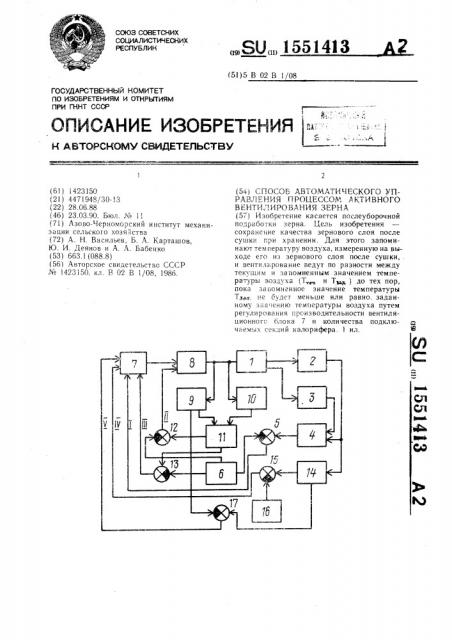 Способ автоматического управления процессом активного вентилирования зерна (патент 1551413)