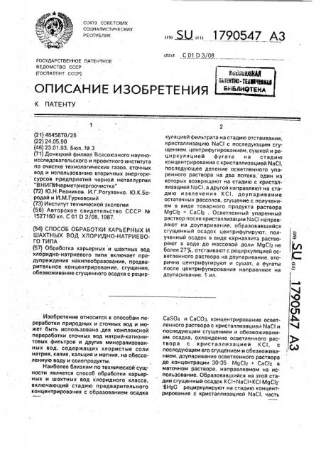 Способ обработки карьерных и шахтных вод хлоридно- натриевого типа (патент 1790547)