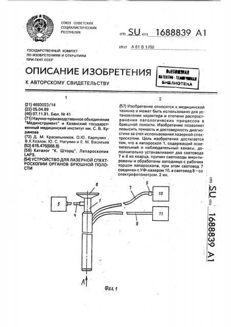 Устройство для лазерной спектроскопии органов брюшной полости (патент 1688839)