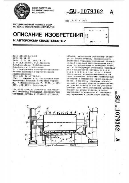 Способ обработки сопрягаемых торцевых кольцевых поверхностей ступеней ротора и статора роторной машины (патент 1079362)