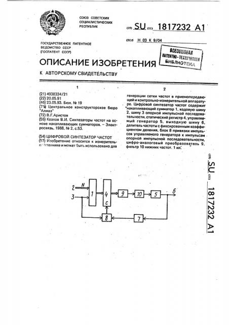 Цифровой синтезатор частот (патент 1817232)