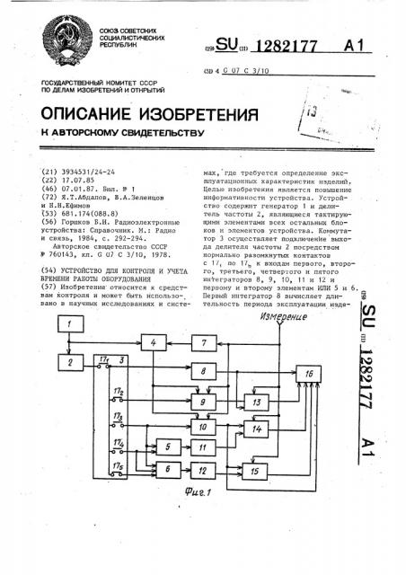 Устройство для контроля и учета времени работы оборудования (патент 1282177)