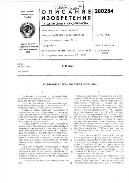 Подвижная тренировочная лестница (патент 280284)