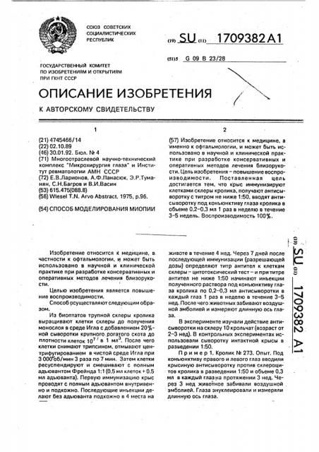 Способ моделирования миопии (патент 1709382)