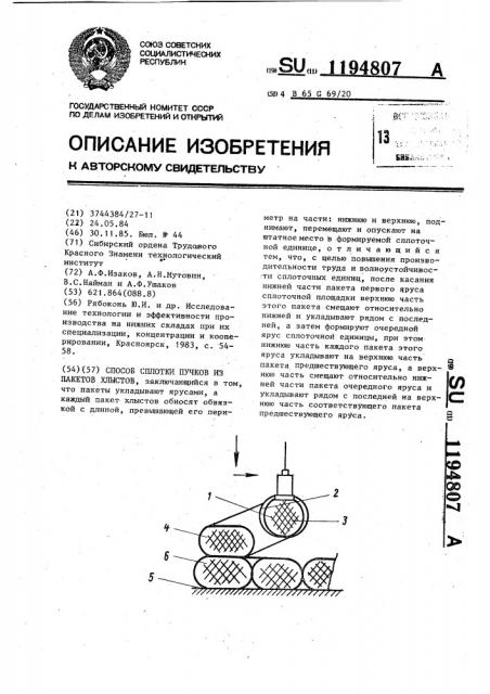Способ сплотки пучков из пакетов хлыстов (патент 1194807)