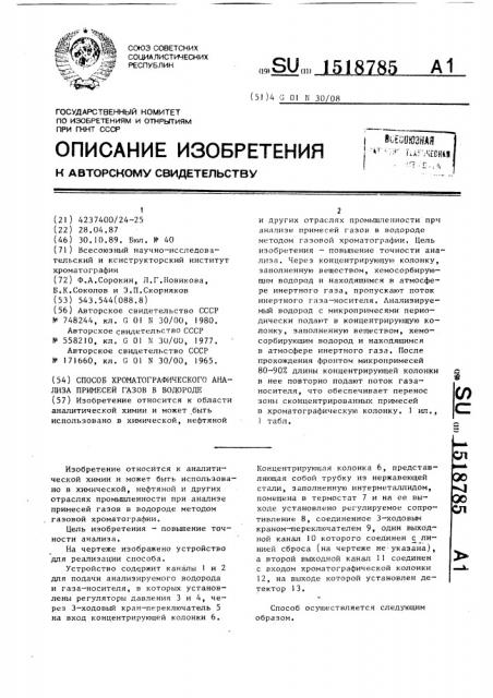 Способ хроматографического анализа примесей газов в водороде (патент 1518785)