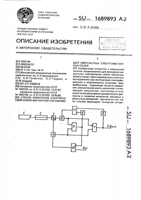 Способ измерения электрической и/или магнитной составляющей импульсных электромагнитных полей (патент 1689893)