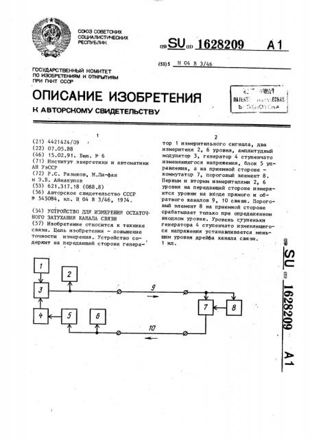 Устройство для измерения остаточного затухания канала связи (патент 1628209)