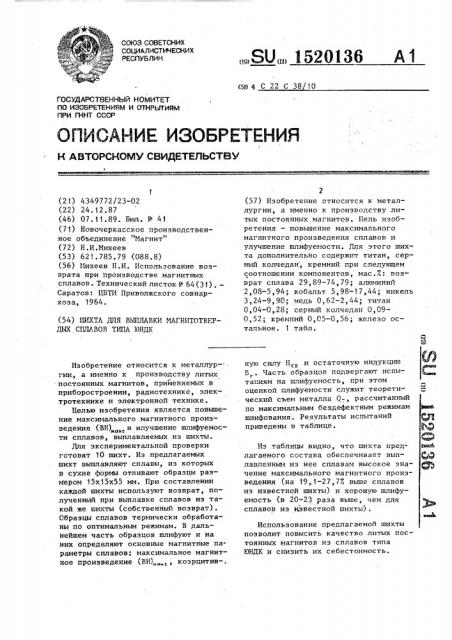 Шихта для выплавки магнитотвердых сплавов типа юндк (патент 1520136)