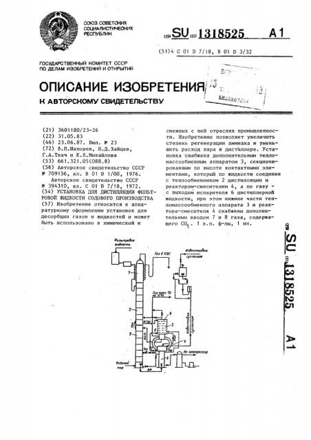 Установка для дистилляции фильтровой жидкости содового производства (патент 1318525)