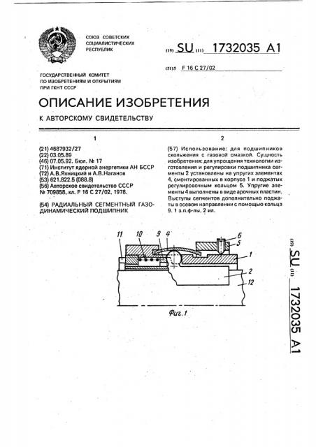 Радиальный сегментный газодинамический подшипник (патент 1732035)