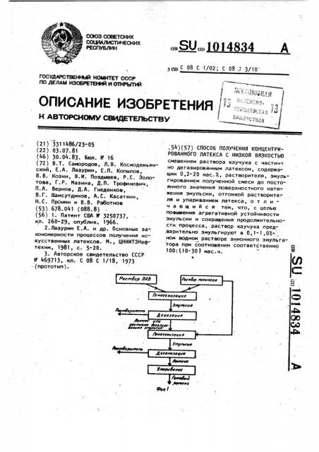 Способ получения концентрированного латекса с низкой вязкостью (патент 1014834)