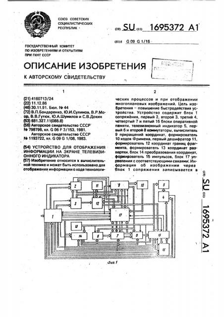 Устройство для отображения информации на экране телевизионного индикатора (патент 1695372)