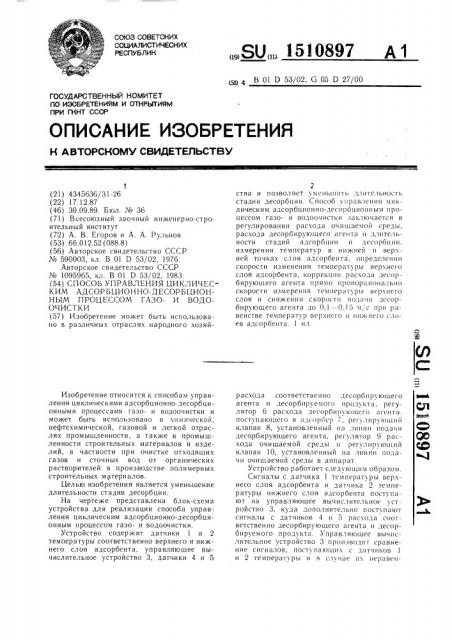 Способ управления циклическим адсорбционно-десорбционным процессом газо-и водоочистки (патент 1510897)