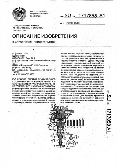 Способ оценки технического состояния плунжерной пары насосной секции распределительного топливного насоса с дозатором (патент 1717858)