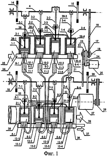 Многоцилиндровая тепловая машина регулируемой мощности с внешним подводом тепла (патент 2443888)