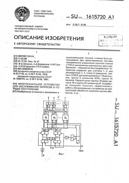 Многоканальное устройство для обслуживания запросов в порядке поступления (патент 1615720)