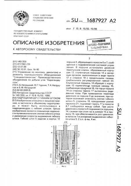 Гидроцилиндр с гибким штоком (патент 1687927)