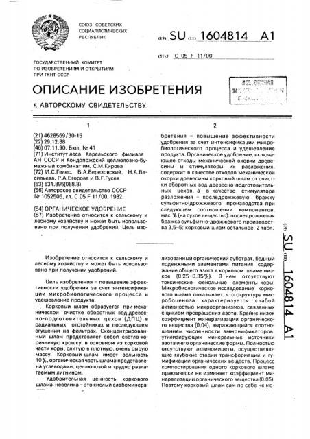 Органическое удобрение (патент 1604814)