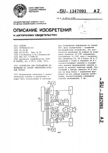 Устройство для отображения информации на экране электронно- лучевой трубки (патент 1347093)