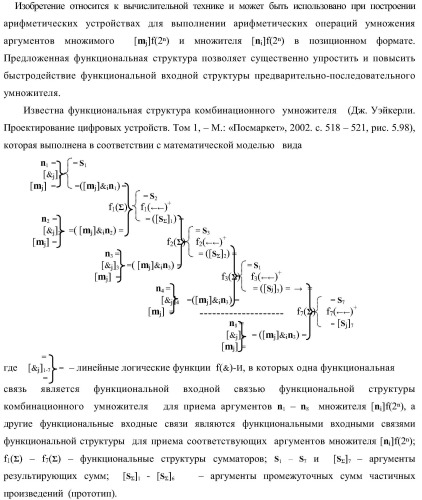 Функциональная входная структура параллельно-последовательного умножителя f ( ) в позиционном формате множимого [mj]f(2n) и множителя [ni]f(2n) (варианты) (патент 2422881)