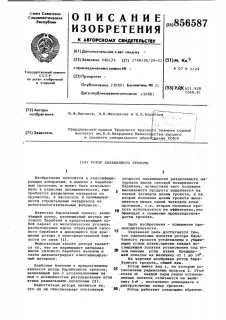 Ротор барабанного грохота (патент 856587)