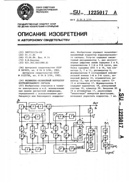 Нелинейно-нелинейный корректор коррелированного сигнала (патент 1225017)