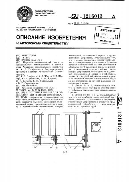 Поточная линия для облицовки внутренней поверхности труб (патент 1216013)
