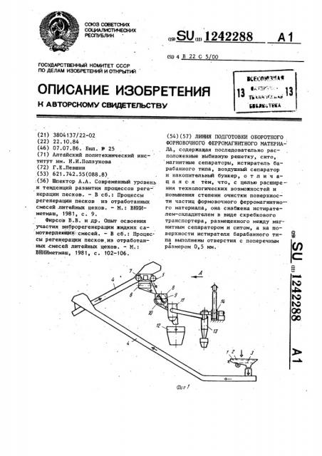 Линия подготовки оборотного формовочного ферромагнитного материала (патент 1242288)