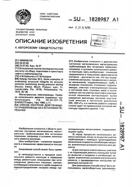 Способ контроля действующего трубопровода без остановки перекачки (патент 1828987)