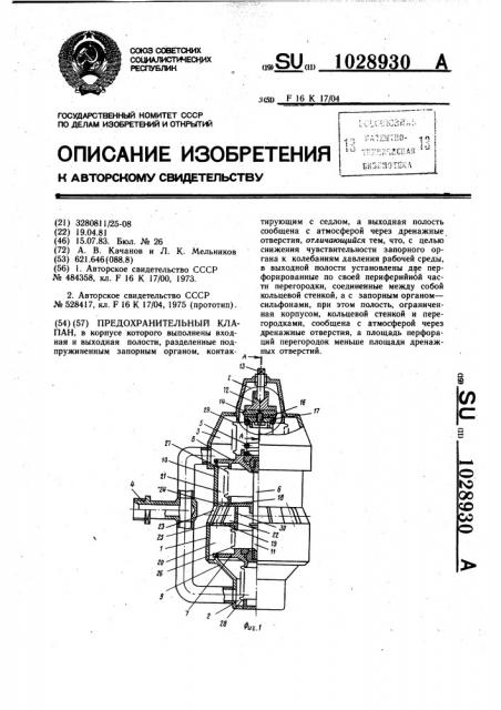 Предохранительный клапан (патент 1028930)